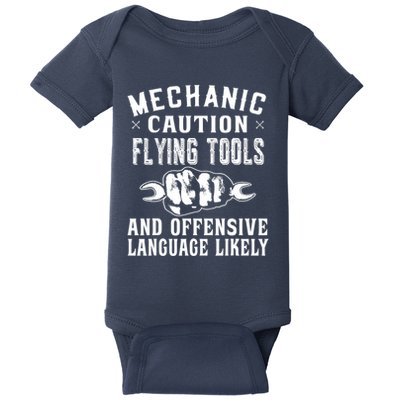 Mechanic Caution Flying Tools Funny Auto Mechanic Baby Bodysuit