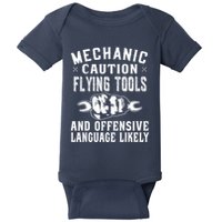 Mechanic Caution Flying Tools Funny Auto Mechanic Baby Bodysuit