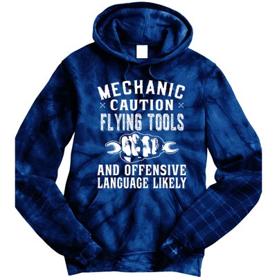 Mechanic Caution Flying Tools Funny Auto Mechanic Tie Dye Hoodie