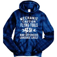Mechanic Caution Flying Tools Funny Auto Mechanic Tie Dye Hoodie