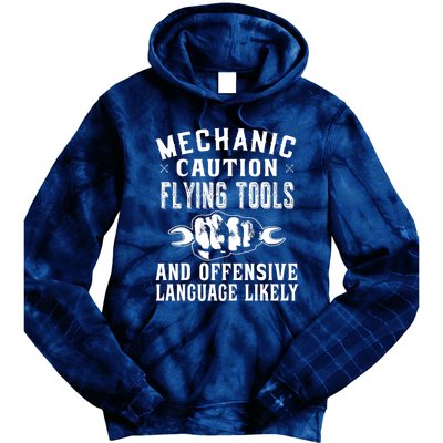 Mechanic Caution Flying Tools Funny Auto Mechanic Tie Dye Hoodie