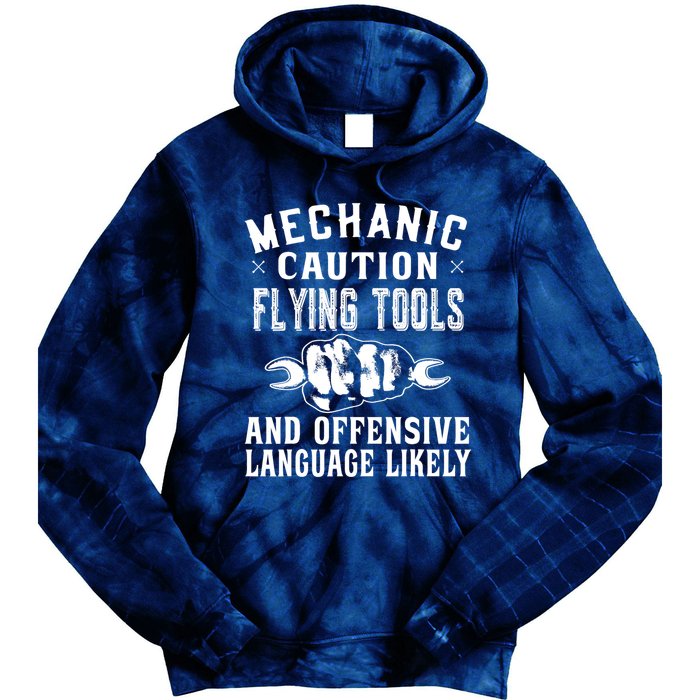 Mechanic Caution Flying Tools Funny Auto Mechanic Tie Dye Hoodie