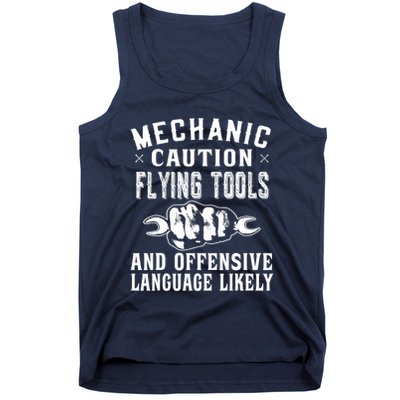Mechanic Caution Flying Tools Funny Auto Mechanic Tank Top