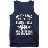 Mechanic Caution Flying Tools Funny Auto Mechanic Tank Top