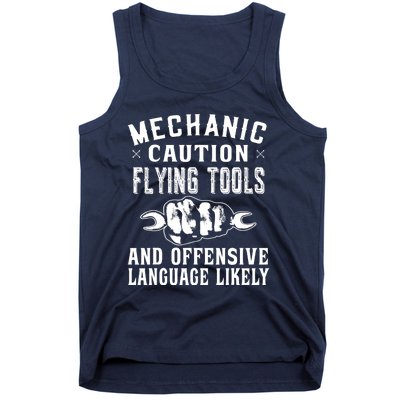 Mechanic Caution Flying Tools Funny Auto Mechanic Tank Top