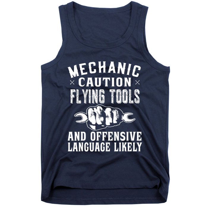 Mechanic Caution Flying Tools Funny Auto Mechanic Tank Top