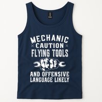 Mechanic Caution Flying Tools Funny Auto Mechanic Tank Top