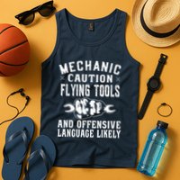Mechanic Caution Flying Tools Funny Auto Mechanic Tank Top