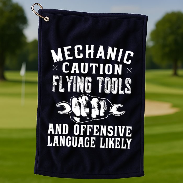 Mechanic Caution Flying Tools Funny Auto Mechanic Golf Towel