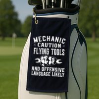 Mechanic Caution Flying Tools Funny Auto Mechanic Golf Towel