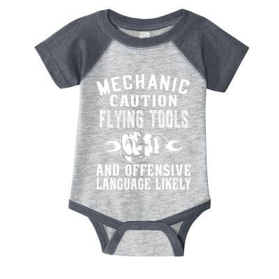 Mechanic Caution Flying Tools Funny Auto Mechanic Infant Baby Jersey Bodysuit