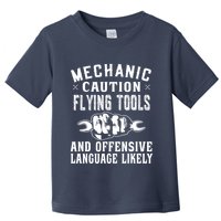 Mechanic Caution Flying Tools Funny Auto Mechanic Toddler T-Shirt