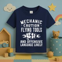 Mechanic Caution Flying Tools Funny Auto Mechanic Toddler T-Shirt