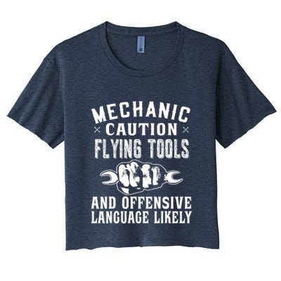Mechanic Caution Flying Tools Funny Auto Mechanic Crop Top