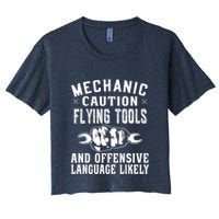 Mechanic Caution Flying Tools Funny Auto Mechanic Crop Top