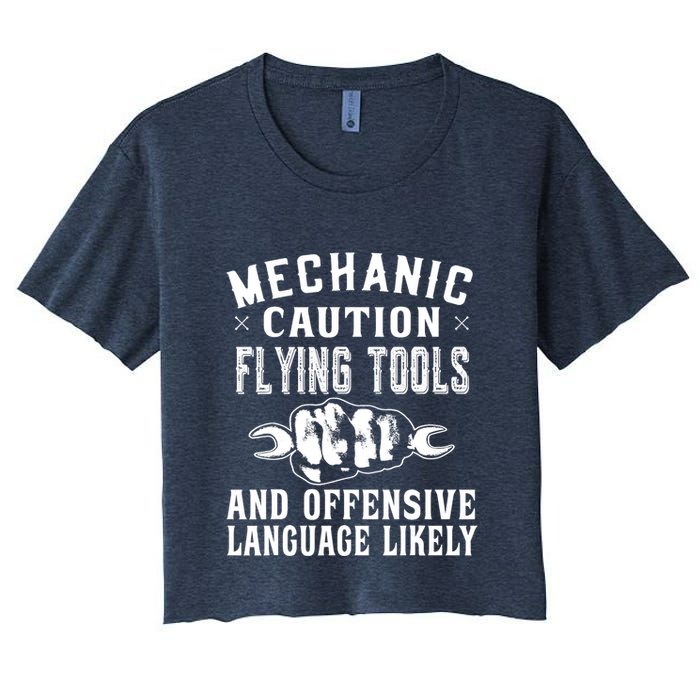 Mechanic Caution Flying Tools Funny Auto Mechanic Crop Top