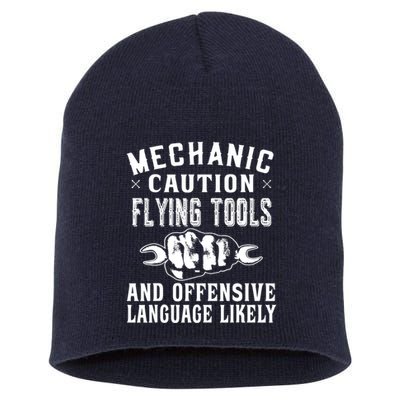 Mechanic Caution Flying Tools Funny Auto Mechanic Short Acrylic Beanie