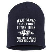 Mechanic Caution Flying Tools Funny Auto Mechanic Short Acrylic Beanie