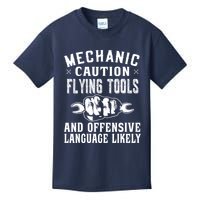 Mechanic Caution Flying Tools Funny Auto Mechanic Kids T-Shirt