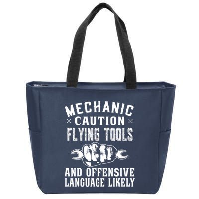 Mechanic Caution Flying Tools Funny Auto Mechanic Zip Tote Bag