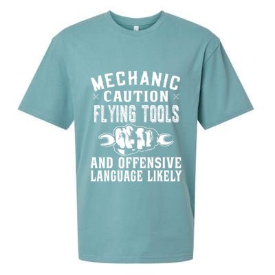 Mechanic Caution Flying Tools Funny Auto Mechanic Sueded Cloud Jersey T-Shirt