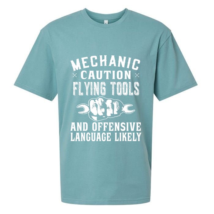 Mechanic Caution Flying Tools Funny Auto Mechanic Sueded Cloud Jersey T-Shirt