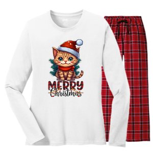 Merry Catmas Funny Cat Mom Cat Dad Christmas Cat Women's Long Sleeve Flannel Pajama Set 