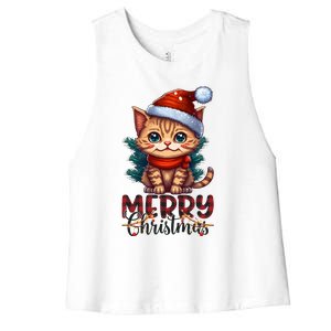 Merry Catmas Funny Cat Mom Cat Dad Christmas Cat Women's Racerback Cropped Tank