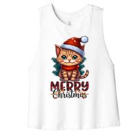 Merry Catmas Funny Cat Mom Cat Dad Christmas Cat Women's Racerback Cropped Tank