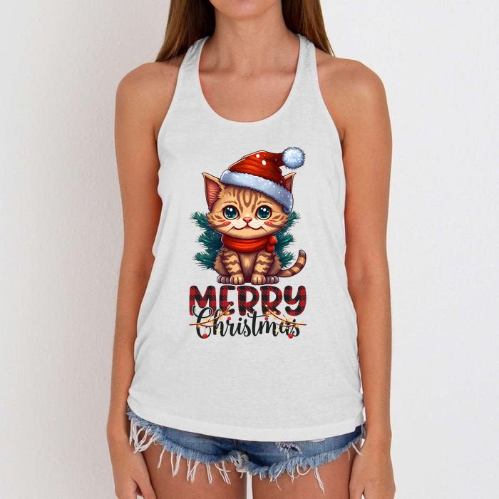 Merry Catmas Funny Cat Mom Cat Dad Christmas Cat Women's Knotted Racerback Tank