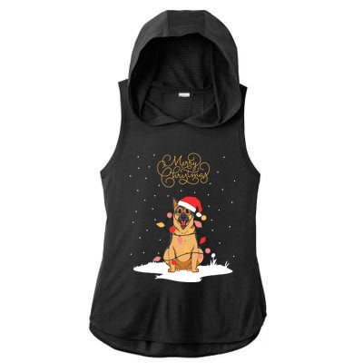 Merry Christmas Funny Xmas Christmas German Shepherd Ladies PosiCharge Tri-Blend Wicking Draft Hoodie Tank