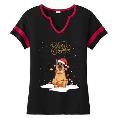 Merry Christmas Funny Xmas Christmas German Shepherd Ladies Halftime Notch Neck Tee