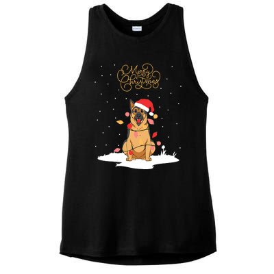 Merry Christmas Funny Xmas Christmas German Shepherd Ladies PosiCharge Tri-Blend Wicking Tank