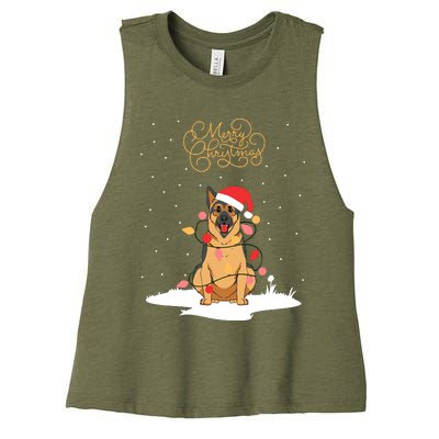 Merry Christmas Funny Xmas Christmas German Shepherd Women's Racerback Cropped Tank