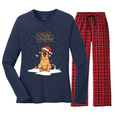 Merry Christmas Funny Xmas Christmas German Shepherd Women's Long Sleeve Flannel Pajama Set 