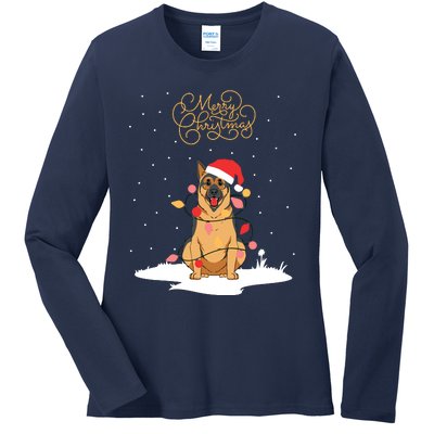 Merry Christmas Funny Xmas Christmas German Shepherd Ladies Long Sleeve Shirt