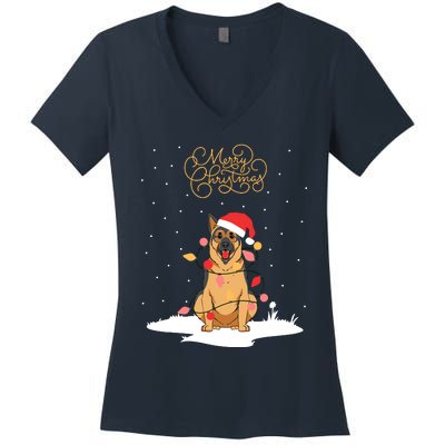 Merry Christmas Funny Xmas Christmas German Shepherd Women's V-Neck T-Shirt