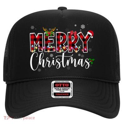 Merry Christmas Festive Cute Holiday High Crown Mesh Back Trucker Hat