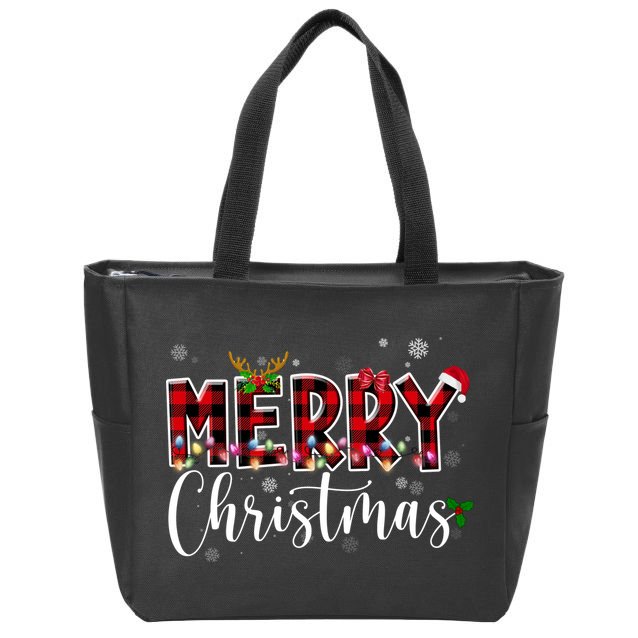 Merry Christmas Festive Cute Holiday Zip Tote Bag