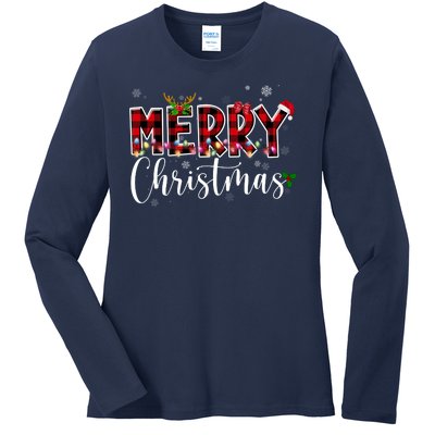 Merry Christmas Festive Cute Holiday Ladies Long Sleeve Shirt