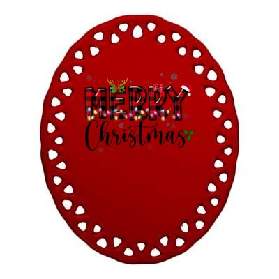 Merry Christmas Festive Cute Holiday Ceramic Oval Ornament