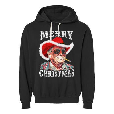 Merry Christmas Funny Trump Western Cowboy Matching Family Garment-Dyed Fleece Hoodie