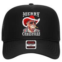 Merry Christmas Funny Trump Western Cowboy Matching Family High Crown Mesh Back Trucker Hat