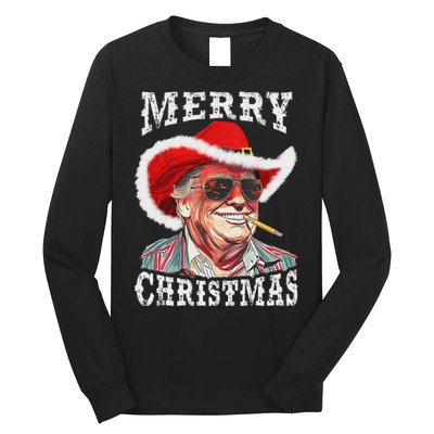 Merry Christmas Funny Trump Western Cowboy Matching Family Long Sleeve Shirt