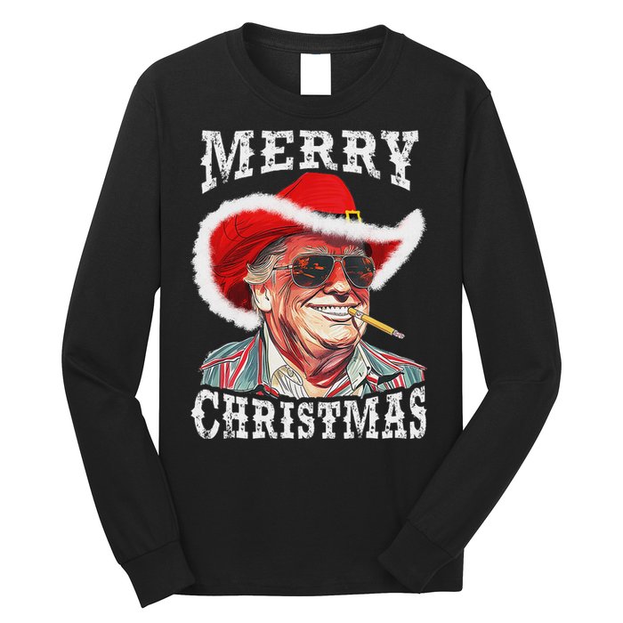 Merry Christmas Funny Trump Western Cowboy Matching Family Long Sleeve Shirt