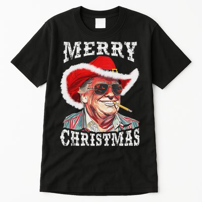 Merry Christmas Funny Trump Western Cowboy Matching Family Tall T-Shirt