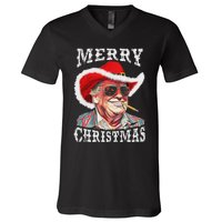 Merry Christmas Funny Trump Western Cowboy Matching Family V-Neck T-Shirt