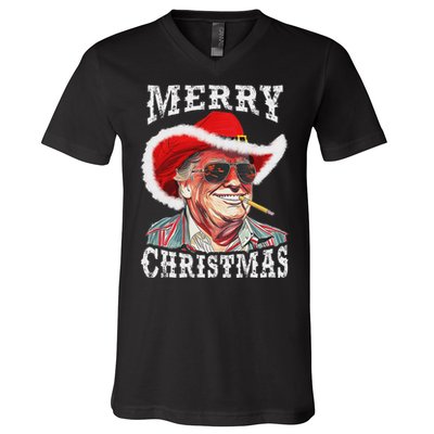 Merry Christmas Funny Trump Western Cowboy Matching Family V-Neck T-Shirt