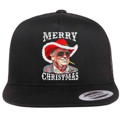 Merry Christmas Funny Trump Western Cowboy Matching Family Flat Bill Trucker Hat