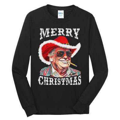 Merry Christmas Funny Trump Western Cowboy Matching Family Tall Long Sleeve T-Shirt